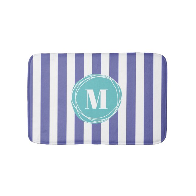 Very Peri Striped Monogram   Bath Mat (Front)
