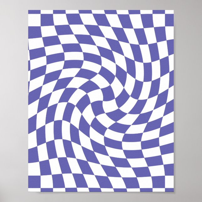 Very Peri Warped Checks Retro Psychedelic  Poster (Front)