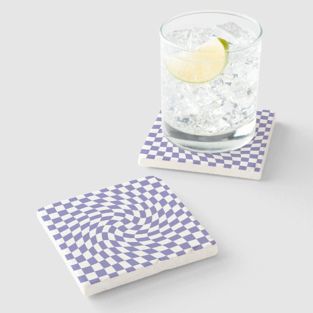 Very Peri Warped Checks Retro Psychedelic  Stone Coaster (Side)