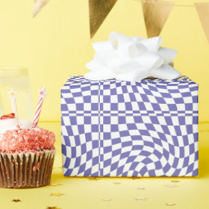 Very Peri Warped Chequerboard Checks Pattern Retro Wrapping Paper