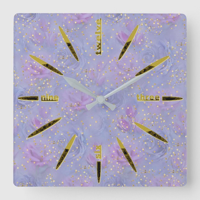 Very-peri Watercolor,Roses,Tulips Square Wall Clock (Front)