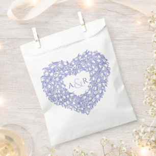 Very peri wreath heart tulips monogram wedding favour bags