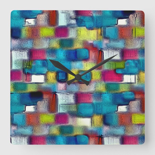 Very rough texture of colourful square shapes      wall clock (Front)