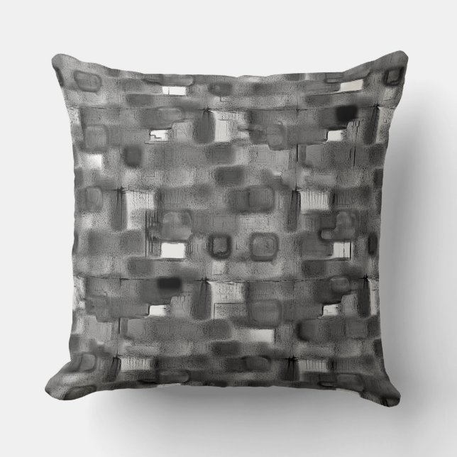 Very rough texture of grey square shapes cushion (Front)