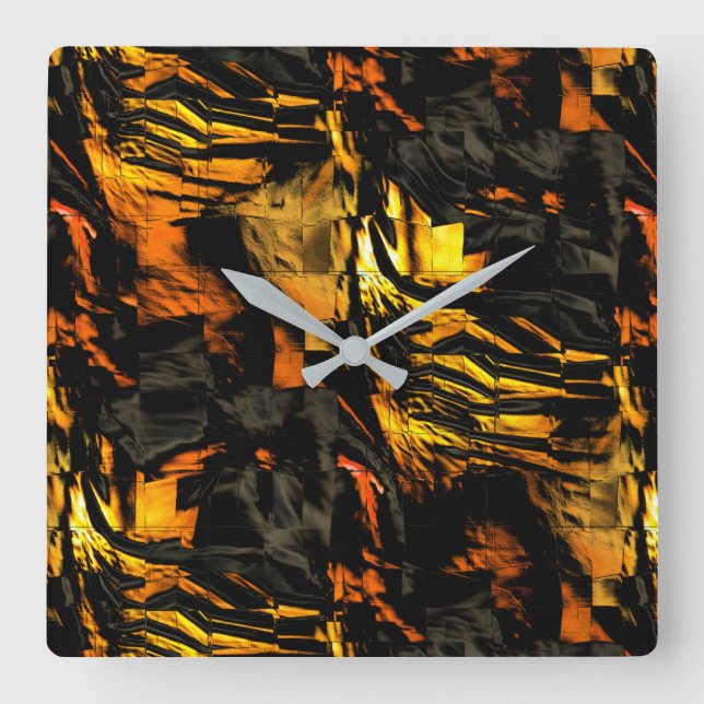 Very rustic burnt gold, abstract mosaic drawing th square wall clock (Front)