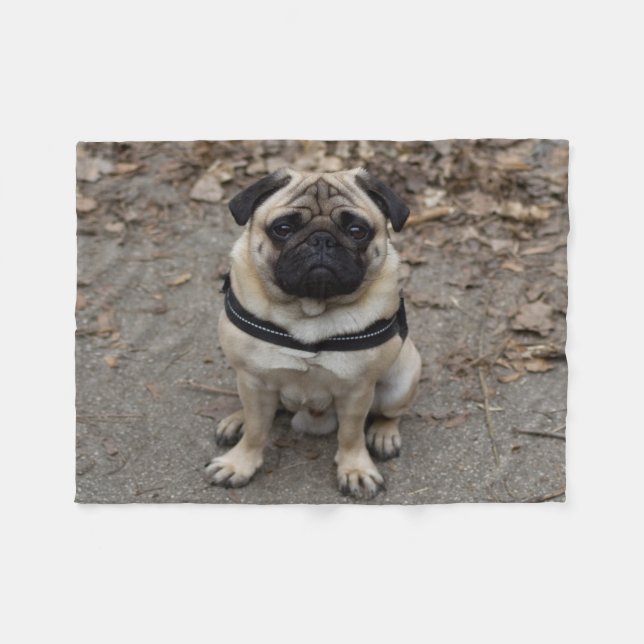 Very Serious Pug Fleece Blanket (Front (Horizontal))