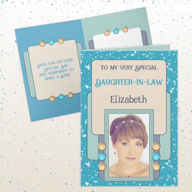 Very special daughter in law photo name turquoise card (Creator Uploaded)