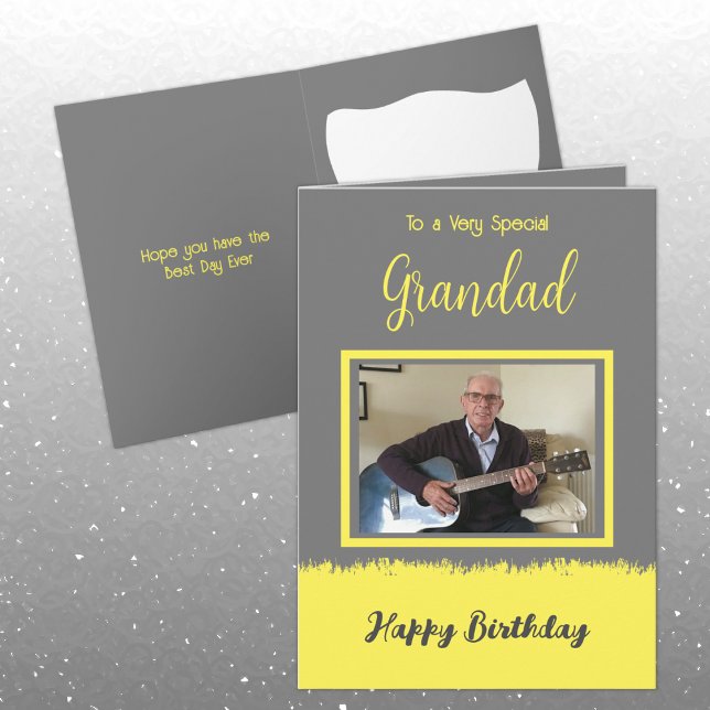 Very special Grandad happy birthday grey yellow Card (Creator Uploaded)