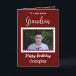 Very special Grandson photo burgundy birthday Card<br><div class="desc">To a very special grandson.
Happy birthday.
Add a name and a photo.
Burgundy and white.</div>