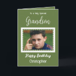 Very special Grandson photo green birthday Card<br><div class="desc">To a very special grandson.
Happy birthday.
Add a name and a photo.
Green and white.</div>