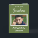 Very special Grandson photo green birthday Card<br><div class="desc">To a very special grandson.
Happy birthday.
Add a name and a photo.
Green and white.</div>