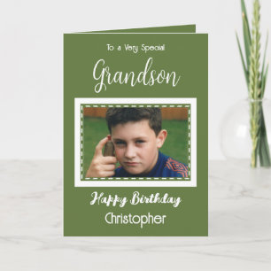 Very special Grandson photo green birthday Card