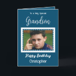Very special Grandson photo ocean blue birthday Card<br><div class="desc">To a very special grandson.
Happy birthday.
Add a name and a photo.
Ocean blue and white.</div>