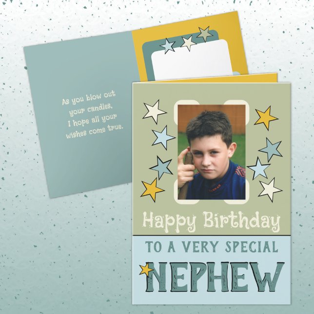 Very special nephew green blue photo birthday card (Creator Uploaded)