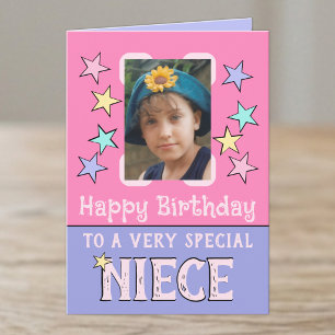 Very special niece pink purple photo birthday card