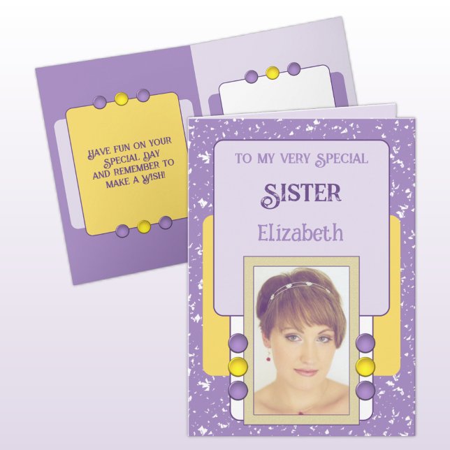 Very special sister add photo name purple card (Creator Uploaded)