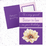 Very special Sister-in-law flower purple birthday Card<br><div class="desc">Celebrate your amazing sister-in-law with this charming floral birthday card! It’s perfect for showing her how much she means to you. Whether she’s your partner in crime or the best advice-giver,  this card adds a thoughtful touch to her special day. Make her smile and feel truly cherished.
Purple</div>
