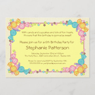 Very Sweet Candy Themed Child Birthday Party Invitation