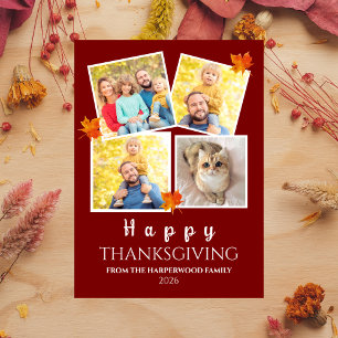 Very Thankful Fall thanksgiving family 4 photo Holiday Card