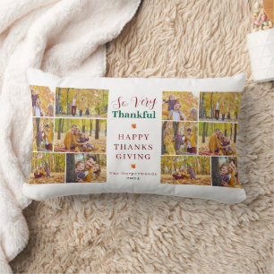 Very Thankful   Fall thanksgiving family photo Lumbar Cushion