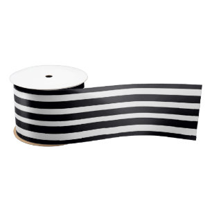 Very Thick Satin Ribbon Chic Black White Stripes