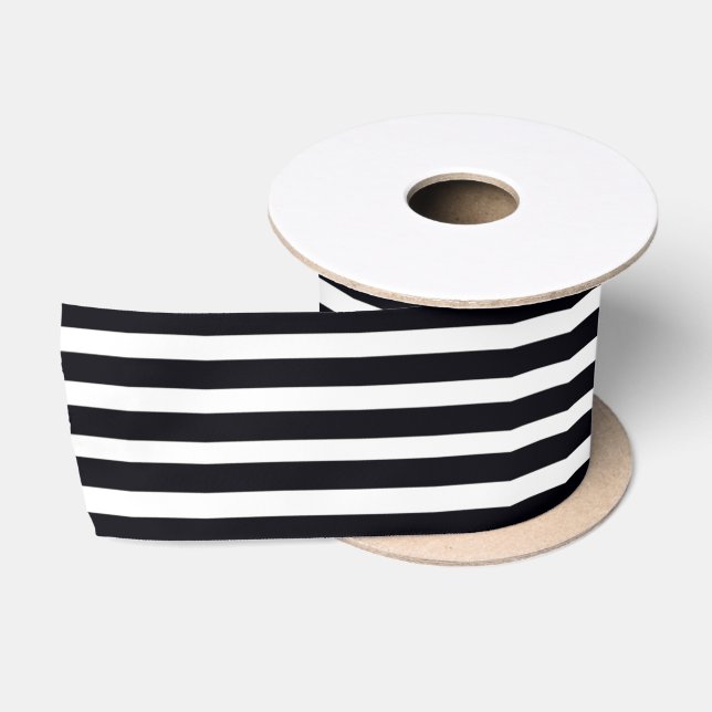 Very Thick Satin Ribbon Chic Black White Stripes (Spool)