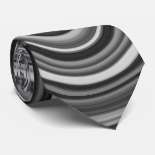 Very Unique Black White Silver Curvy Line Pattern Tie