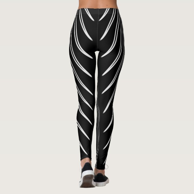 Very Unique Black White Stripe Pattern Leggings (Back)