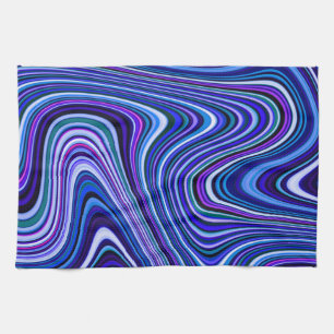 Very Unique Blue Shade Curvy Line Pattern Tea Towel