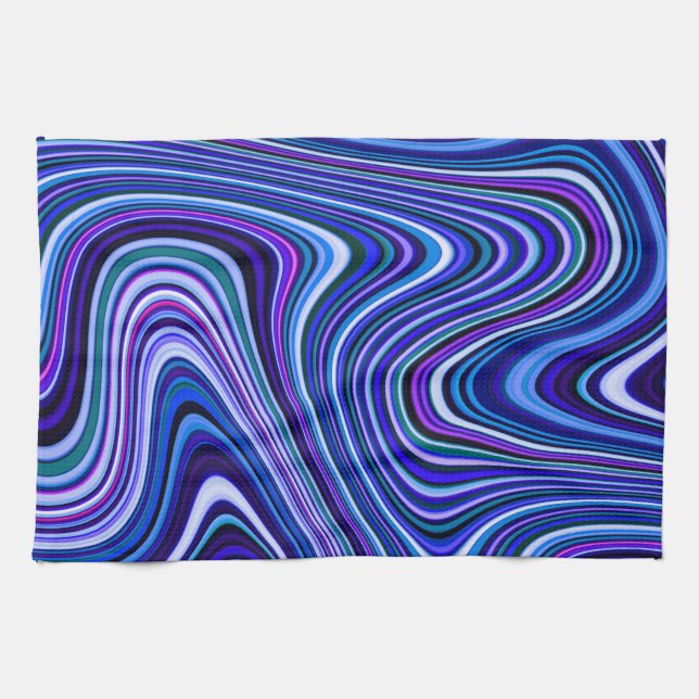 Very Unique Blue Shade Curvy Line Pattern Tea Towel (Horizontal)