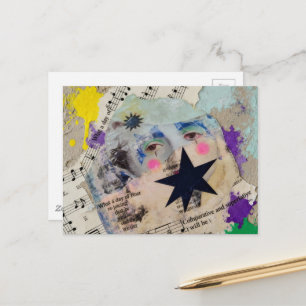 Very Unique colorful person mixed media Collage Postcard