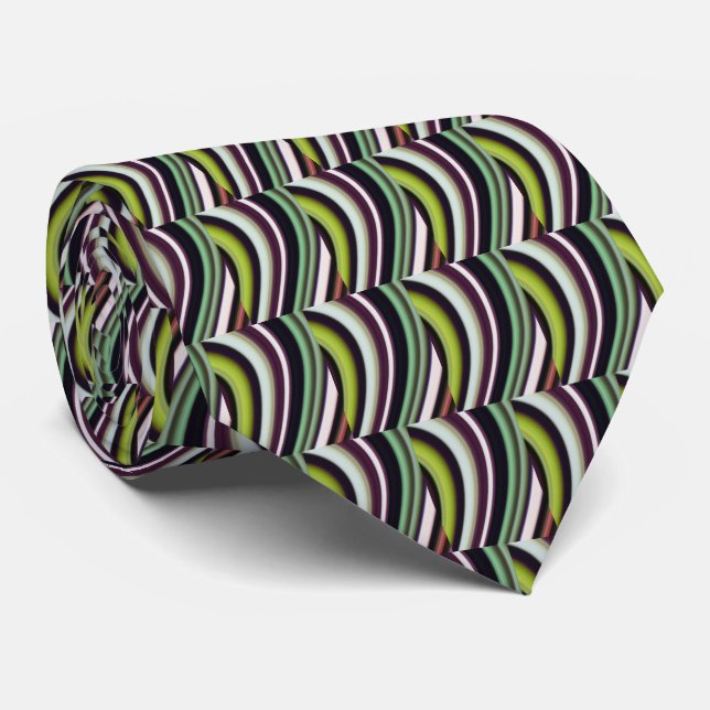 Very Unique Multi-Colour Curvy Line Pattern Tie (Rolled)