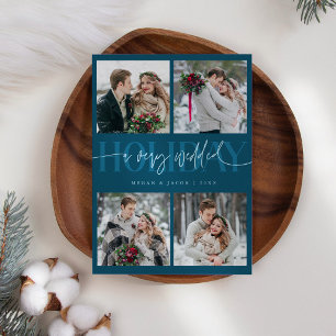 Very Wedded Holiday Newlywed Multi Photo Teal Card