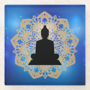 Vesak Day Buddha and Mandala Vaisakha Purnima Glass Coaster