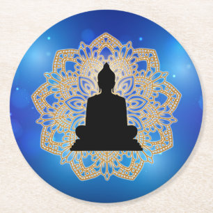 Vesak Day Buddha and Mandala Vaisakha Purnima Round Paper Coaster