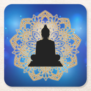 Vesak Day Buddha and Mandala Vaisakha Purnima Square Paper Coaster