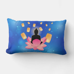 Vesak Day Buddha on Lotus Lantern Vaisakha Lumbar Cushion
