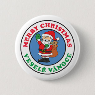 Vesele Vanoce Czech Christmas Santa Button