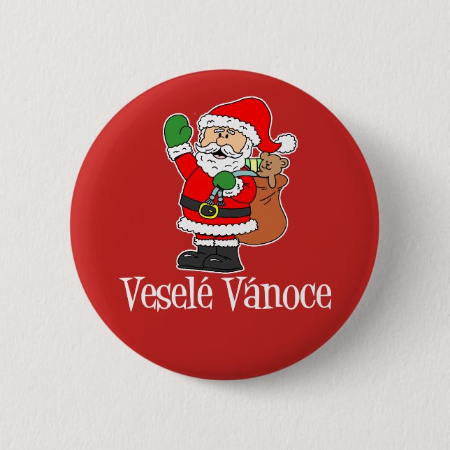 Vesele Vanoce Czech Christmas Santa Red 6 Cm Round Badge (Front)