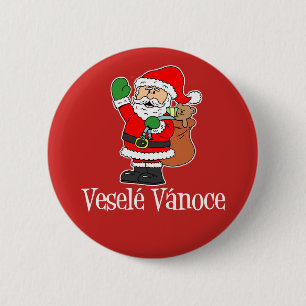 Vesele Vanoce Czech Christmas Santa Red 6 Cm Round Badge