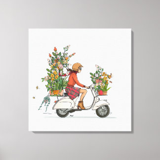 Vespa Scooter girl with flowers Canvas Print