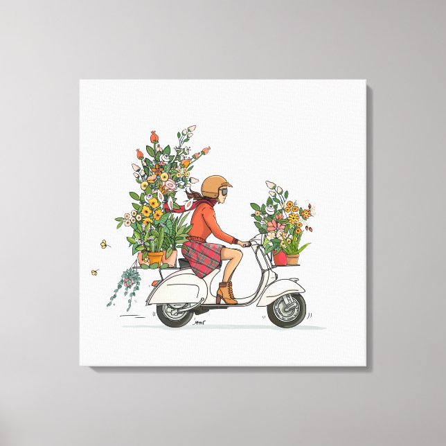Vespa Scooter girl with flowers Canvas Print (Front)