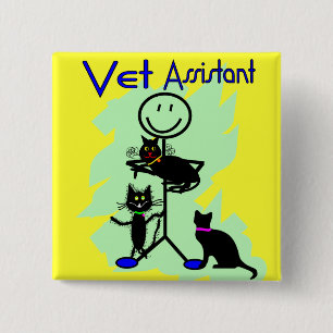 Vet Assistant Stick Person With Black Cats 15 Cm Square Badge