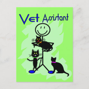 Vet Assistant Stick Person With Black Cats Postcard