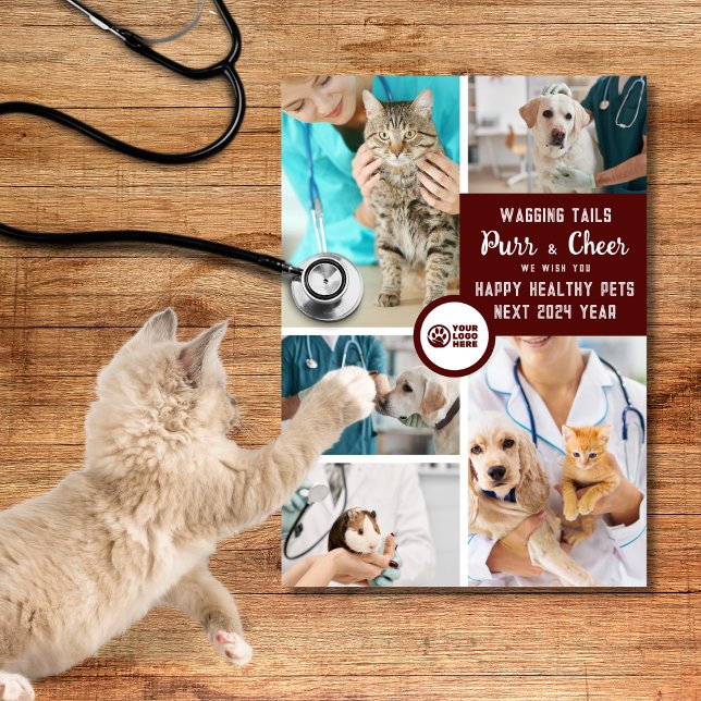 Vet Practice Doctor Logo Photo Collage Xmas Holiday Card (Creator Uploaded)