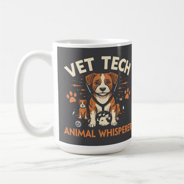 Vet Tech Animal Whisperer Cute Puppy Stethoscope Coffee Mug (Left)