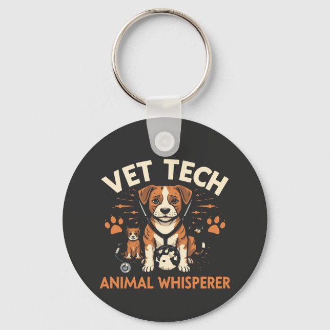 Vet Tech Animal Whisperer Cute Puppy Stethoscope Key Ring (Front)