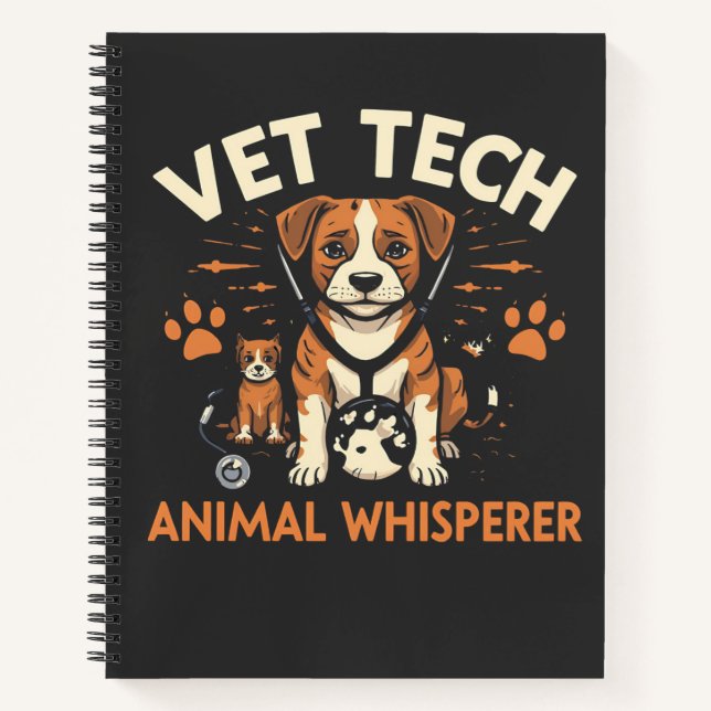 Vet Tech Animal Whisperer Cute Puppy Stethoscope Notebook (Front)