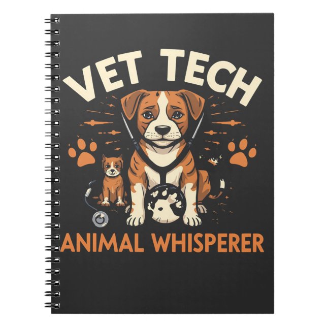 Vet Tech Animal Whisperer Cute Puppy Stethoscope Notebook (Front)