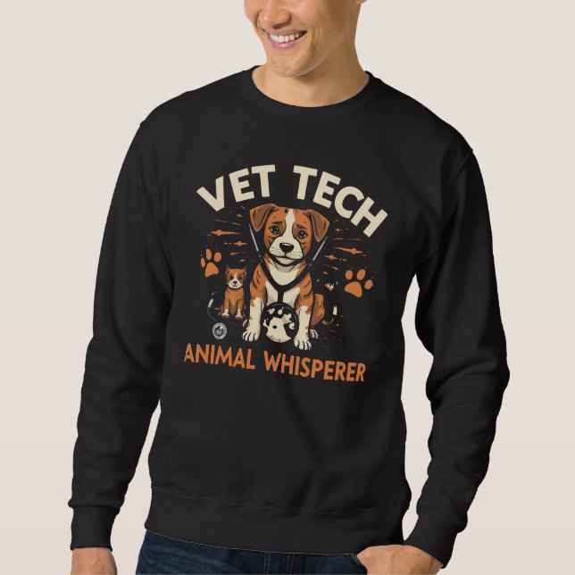 Vet Tech Animal Whisperer Cute Puppy Stethoscope Sweatshirt (Front)